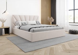 Łóżko tapicerowane 140x200 z pojemnikiem i stelażem Cano beżowe