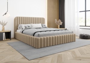 Łóżko tapicerowane 120x200 z pojemnikiem i stelażem Eden beżowe