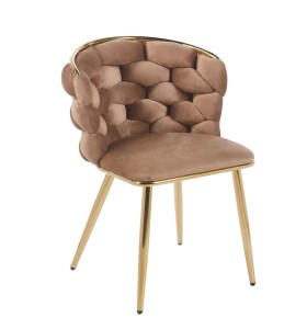 Krzesło Tapicerowane Plecione do Salonu ROSE GOLD Cappuccino Welurowe Nowoczesne Glamour 