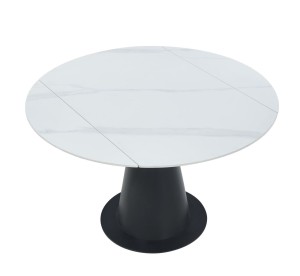 Stół Okrągły Rozkładany BELLA 75-120 cm Ceramiczny Biały Nowoczesny