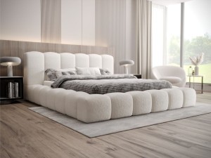 Łóżko tapicerowane 180x200 z pojemnikiem i stelażem MANOR beżowe 