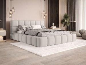 Łóżko tapicerowane 180x200 z pojemnikiem i stelażem MANILA beżowe 