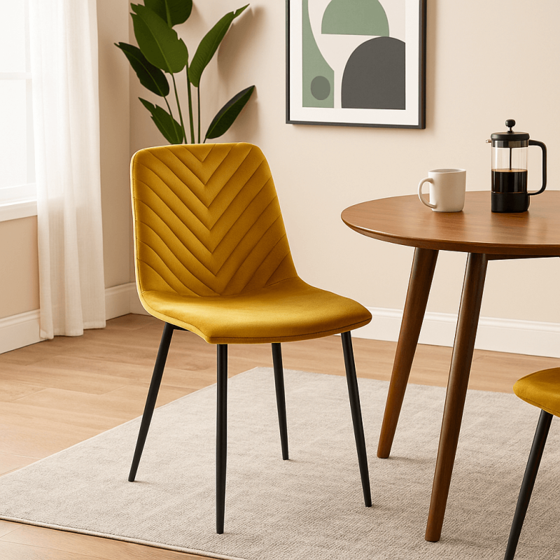Krzesło Tapicerowane do Jadalni DECO Musztardowe Welurowe Nowoczesne Loft