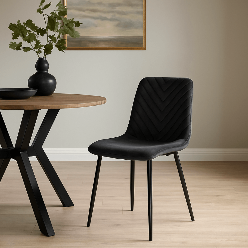 Krzesło Tapicerowane do Jadalni DECO Czarne Welurowe Nowoczesne Loft