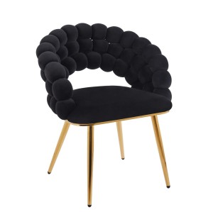 Krzesło Tapicerowane Plecione do Salonu LUXE Gold Czarne Welurowe Nowoczesne Loft 