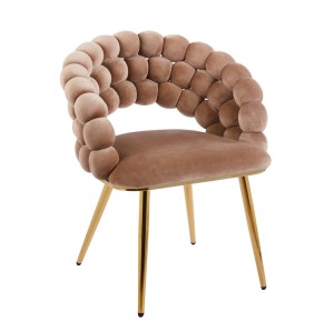 Krzesło Tapicerowane Plecione do Salonu LUXE Gold Cappuccino Welurowe Nowoczesne Loft  