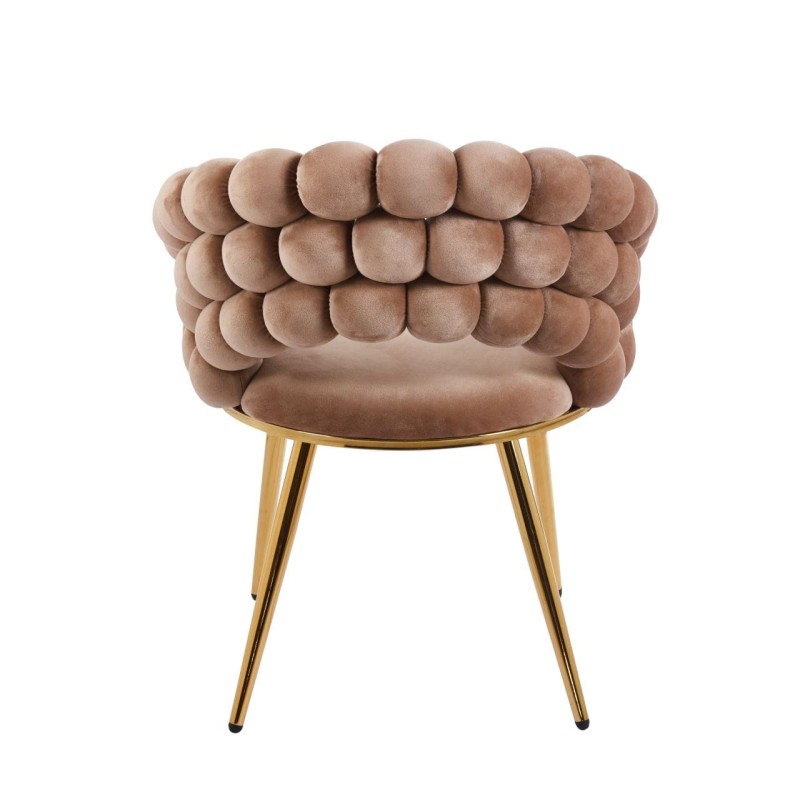 Krzesło Tapicerowane Plecione do Salonu LUXE Gold Cappuccino Welurowe Nowoczesne Loft