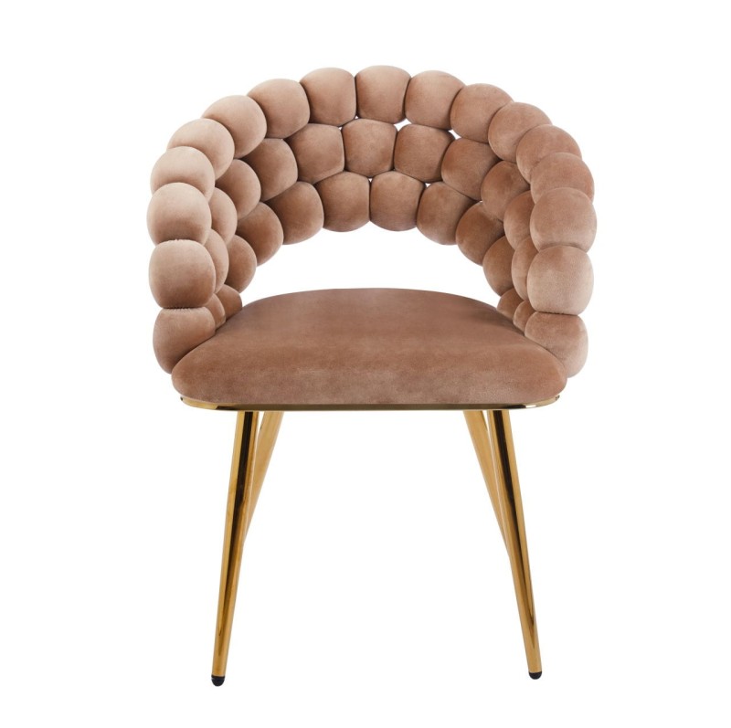 Krzesło Tapicerowane Plecione do Salonu LUXE Gold Cappuccino Welurowe Nowoczesne Loft