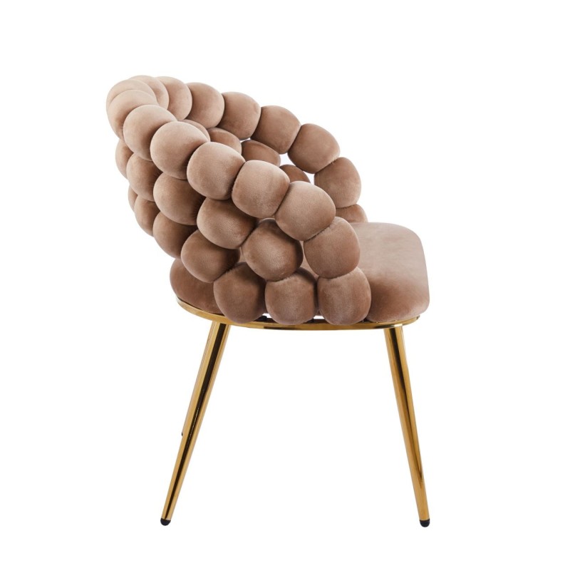 Krzesło Tapicerowane Plecione do Salonu LUXE Gold Cappuccino Welurowe Nowoczesne Loft
