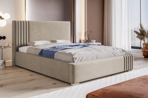Łóżko tapicerowane 180x200 z pojemnikiem i stelażem LINEA beżowe