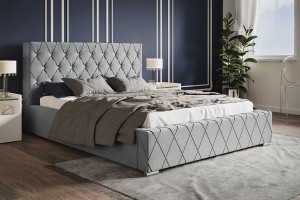 Łóżko tapicerowane 180x200 z pojemnikiem i stelażem LUSSO szare