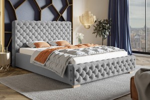 Łóżko tapicerowane 180x200 z pojemnikiem i stelażem ROYALE szare