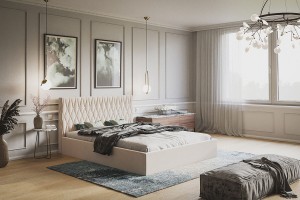 Łóżko tapicerowane 180x200 z pojemnikiem i stelażem DIAMANTE beżowe