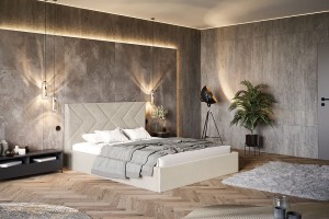 Łóżko tapicerowane 160x200 z pojemnikiem i stelażem FORMA beżowe