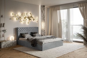Łóżko tapicerowane 160x200 z pojemnikiem i stelażem NOCTIS szare