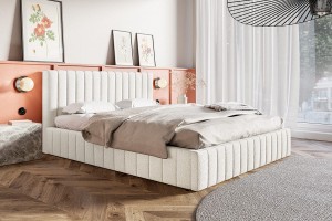Łóżko tapicerowane 160x200 z pojemnikiem i stelażem STRATO kremowe
