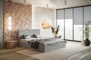 Łóżko tapicerowane 140x200 z pojemnikiem i stelażem VIRELLO szare