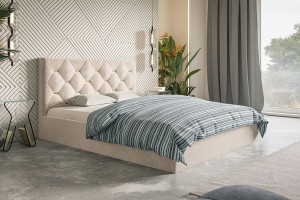 Łóżko tapicerowane 200x200 z pojemnikiem i stelażem BELLUNO beżowe
