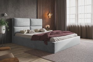Łóżko tapicerowane 200x200 z pojemnikiem i stelażem MODERNO szare