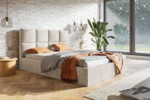 Łóżko tapicerowane 160x200 z pojemnikiem i stelażem PALERMO beżowe