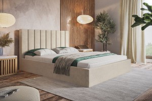 Łóżko tapicerowane 140x200 z pojemnikiem i stelażem SERENO beżowe