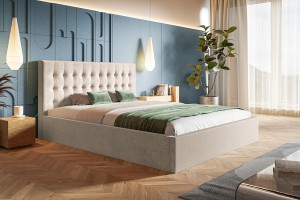 Łóżko tapicerowane 140x200 z pojemnikiem i stelażem VERONA beżowe