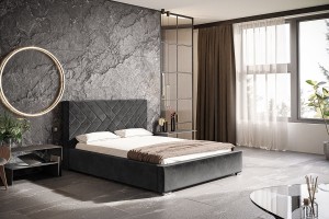 Łóżko tapicerowane 180x200 z pojemnikiem i stelażem DRAVON czarne