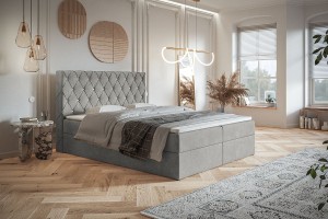 Łóżko kontynentalne 140x200 z pojemnikiem i materacem CALVORO szare