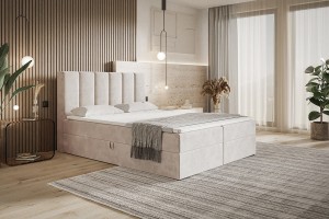 Łóżko kontynentalne 160x200 z pojemnikiem i materacem VELMIRO beżowe