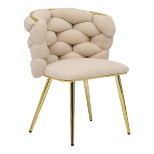 Krzesło Tapicerowane Plecione do Salonu ROSE GOLD BOUCLE Beżowe Boucle Nowoczesne Glamour