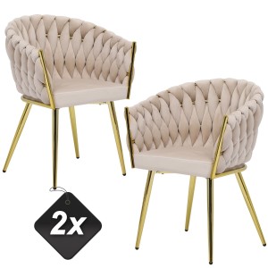 Zestaw 2x Krzeseł Tapicerowanych MISTRAL LUX Plecionych Beżowych Nowoczesnych Glamour do Salonu