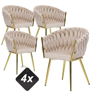 Zestaw 4x Krzeseł Tapicerowanych MISTRAL LUX Plecionych Beżowych Nowoczesnych Glamour do Salonu