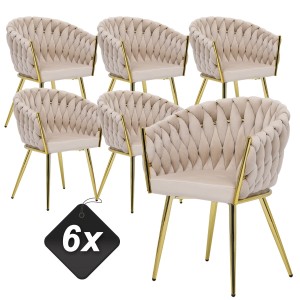 Zestaw 6x Krzeseł Tapicerowanych MISTRAL LUX Plecionych Beżowych Nowoczesnych Glamour do Salonu