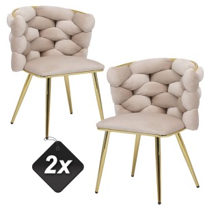 Zestaw 2x Krzeseł Tapicerowanych ROSE GOLD LUX Plecionych Beżowych Nowoczesnych Glamour do Salonu