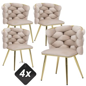 Zestaw 4x Krzeseł Tapicerowanych ROSE GOLD LUX Plecionych Beżowych Nowoczesnych Glamour do Salonu