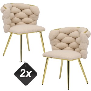 Zestaw 2x Krzeseł Tapicerowanych ROSE GOLD BOUCLE Plecionych Beżowych Nowoczesnych Glamour do Salonu