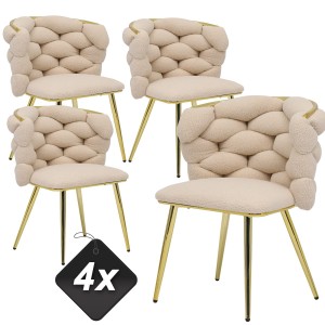 Zestaw 4x Krzeseł Tapicerowanych ROSE GOLD BOUCLE Plecionych Beżowych Nowoczesnych Glamour do Salonu