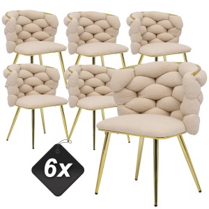Zestaw 6x Krzeseł Tapicerowanych ROSE GOLD BOUCLE Plecionych Beżowych Nowoczesnych Glamour do Salonu