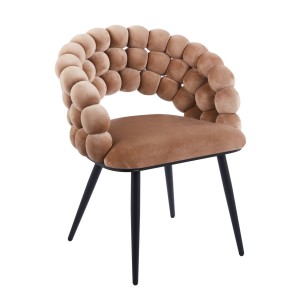 Krzesło Tapicerowane Plecione do Salonu LUXE Cappuccino Welurowe Nowoczesne Loft