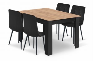Zestaw stół prostokątny ARDEN 120x80cm Craft czarny + 4 krzesła tapicerowane do salonu LIBRA czarne welurowe