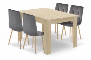 Zestaw stół prostokątny ARDEN 120x80cm Dąb Sonoma + 4 krzesła LIBRA szare welurowe