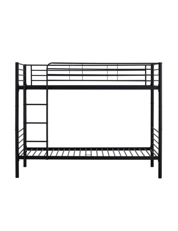 Łóżko metalowe piętrowe 90x200 czarne RAVEN białe tło