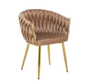 Krzesło Tapicerowane Plecione do Salonu MISTRAL LUX Cappuccino Welurowe Nowoczesne Glamour