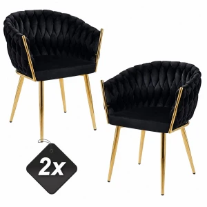 Zestaw 2x Krzeseł Tapicerowanych MISTRAL LUX Plecionych Czarnych Nowoczesnych Glamour do Salonu