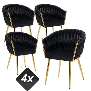 Zestaw 4x Krzeseł Tapicerowanych MISTRAL LUX Plecionych Czarnych Nowoczesnych Glamour do Salonu