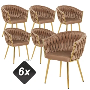 Zestaw 6x Krzeseł Tapicerowanych MISTRAL LUX Plecionych Cappuccino Nowoczesnych Glamour do Salonu