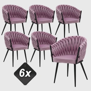 Zestaw 6x Krzeseł Tapicerowanych MISTRAL LUX Plecionych Fioletowych Nowoczesnych Glamour do Salonu